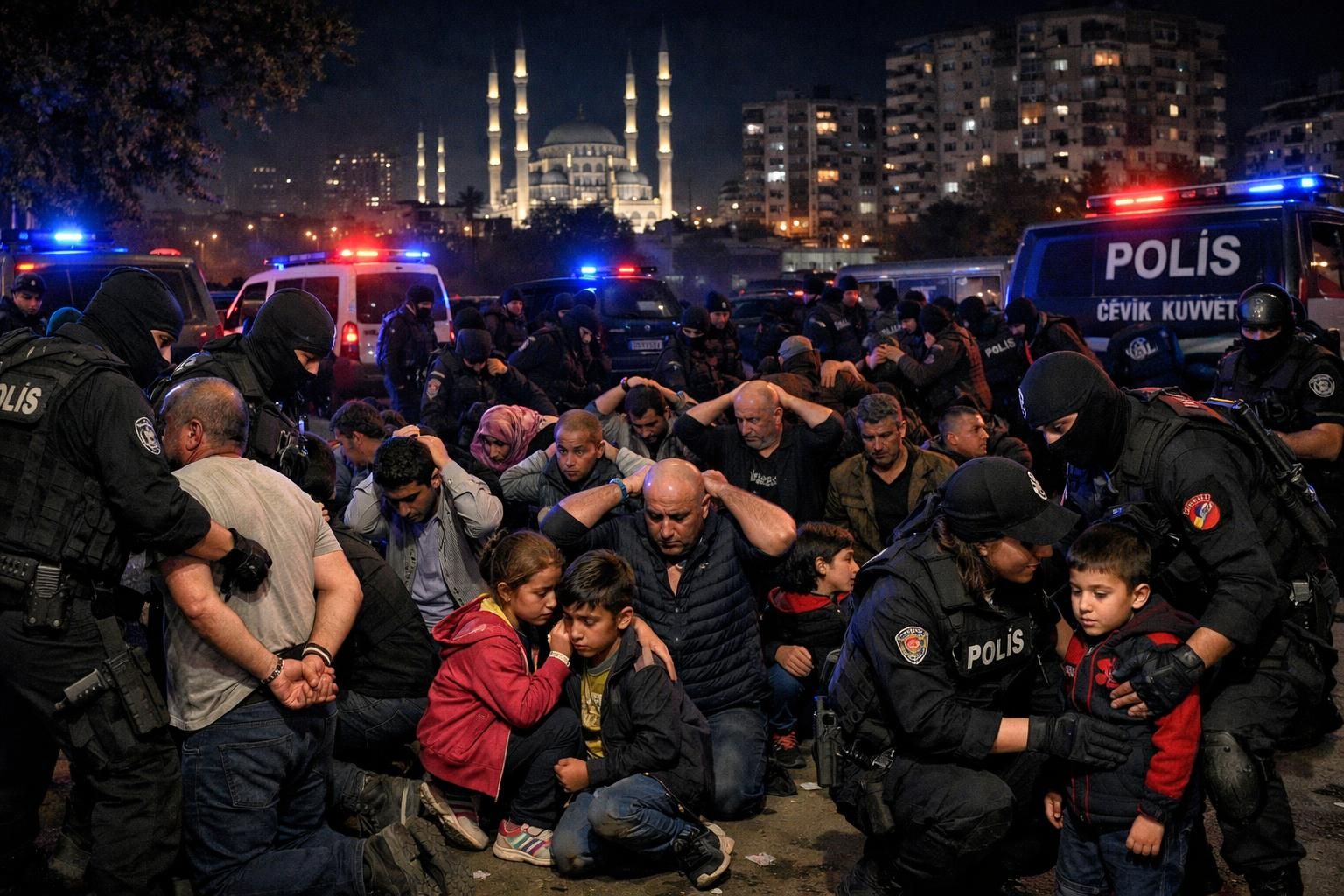 adana merkezli büyük suç örgütü operasyonunda 216 şüpheli ve 5 çocuk gözaltına alındı, adalet önüne çıkarıldı.