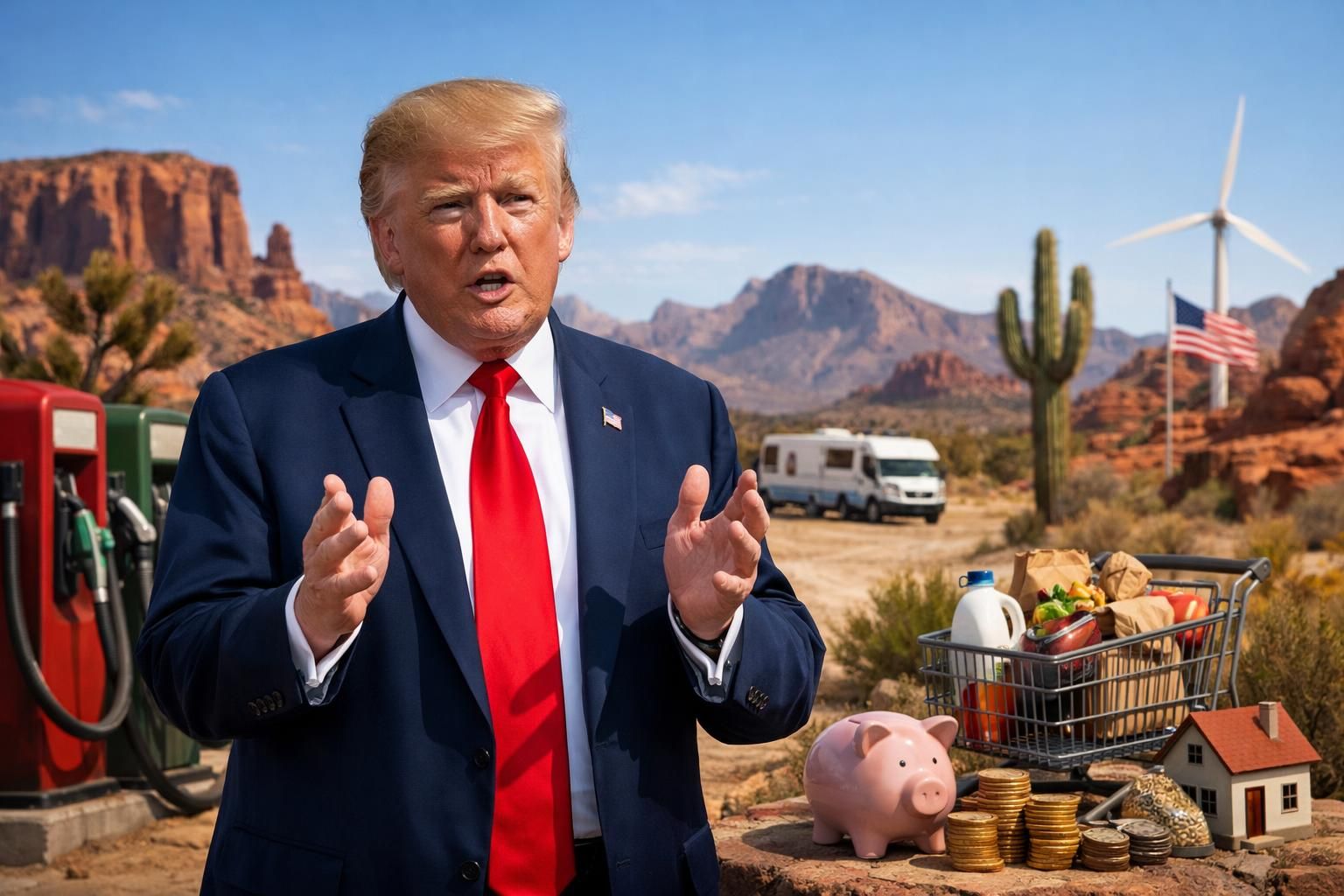 donald trump, artan yakıt fiyatları baskısı altında nevada ve arizona'da ekonomik mesajını yeniden şekillendiriyor ve bölge halkına ekonomik çözümler sunmayı amaçlıyor.