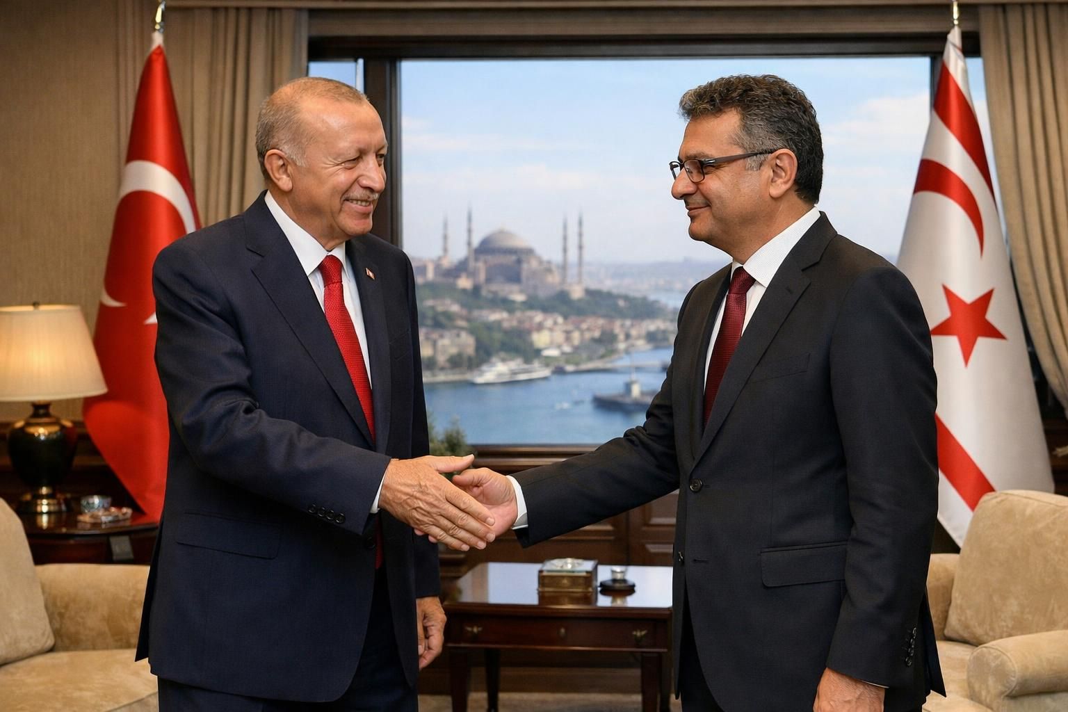 erdoğan, kuzey kıbrıs türk cumhuriyeti cumhurbaşkanı tufan erhürman'ı i̇stanbul'da kabul etti. i̇ki liderin görüşmesi ve iş birliği konuları ele alındı.